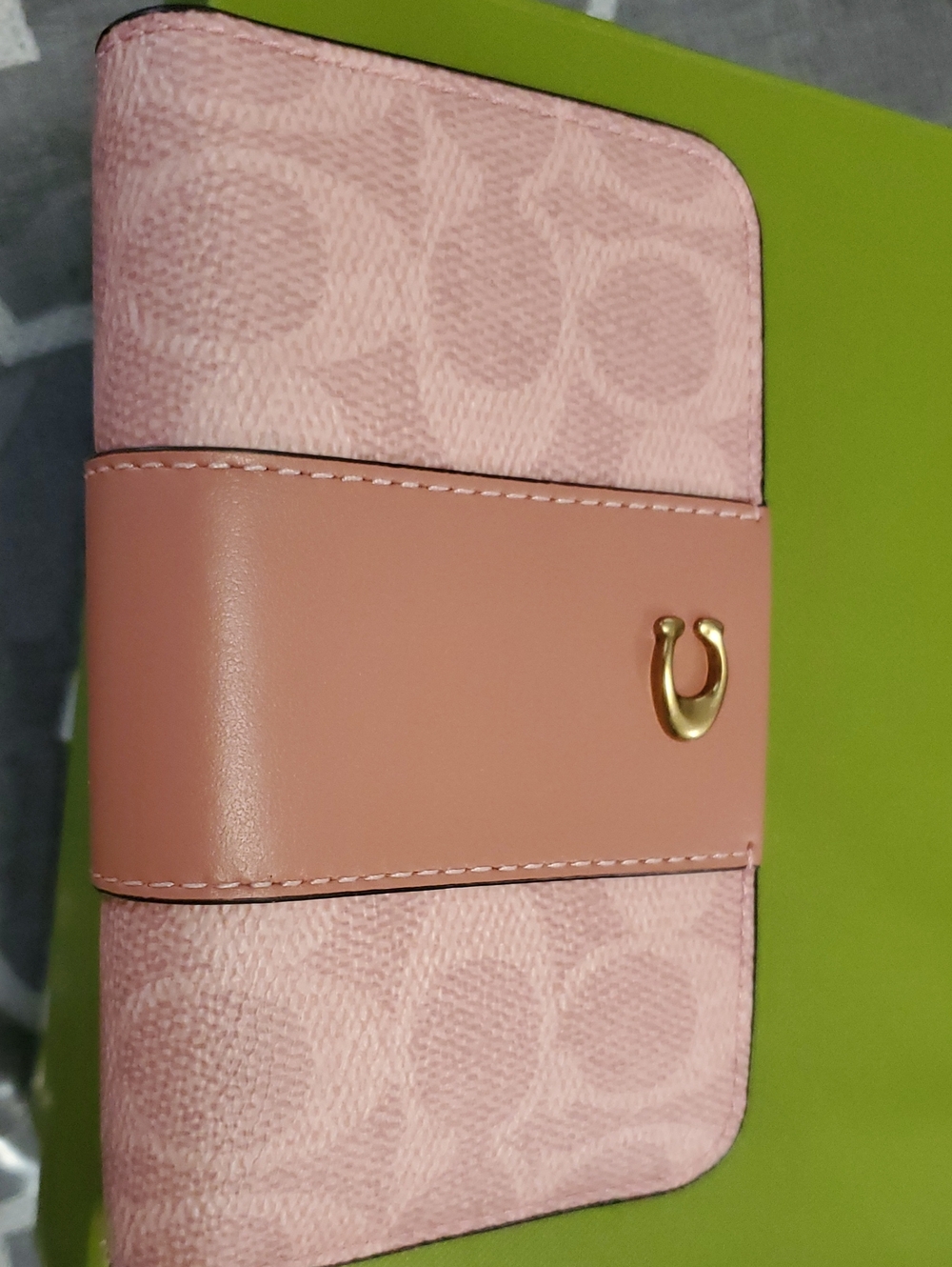 Coach Tan Leather Zip Card Wallet with Gold Hardware